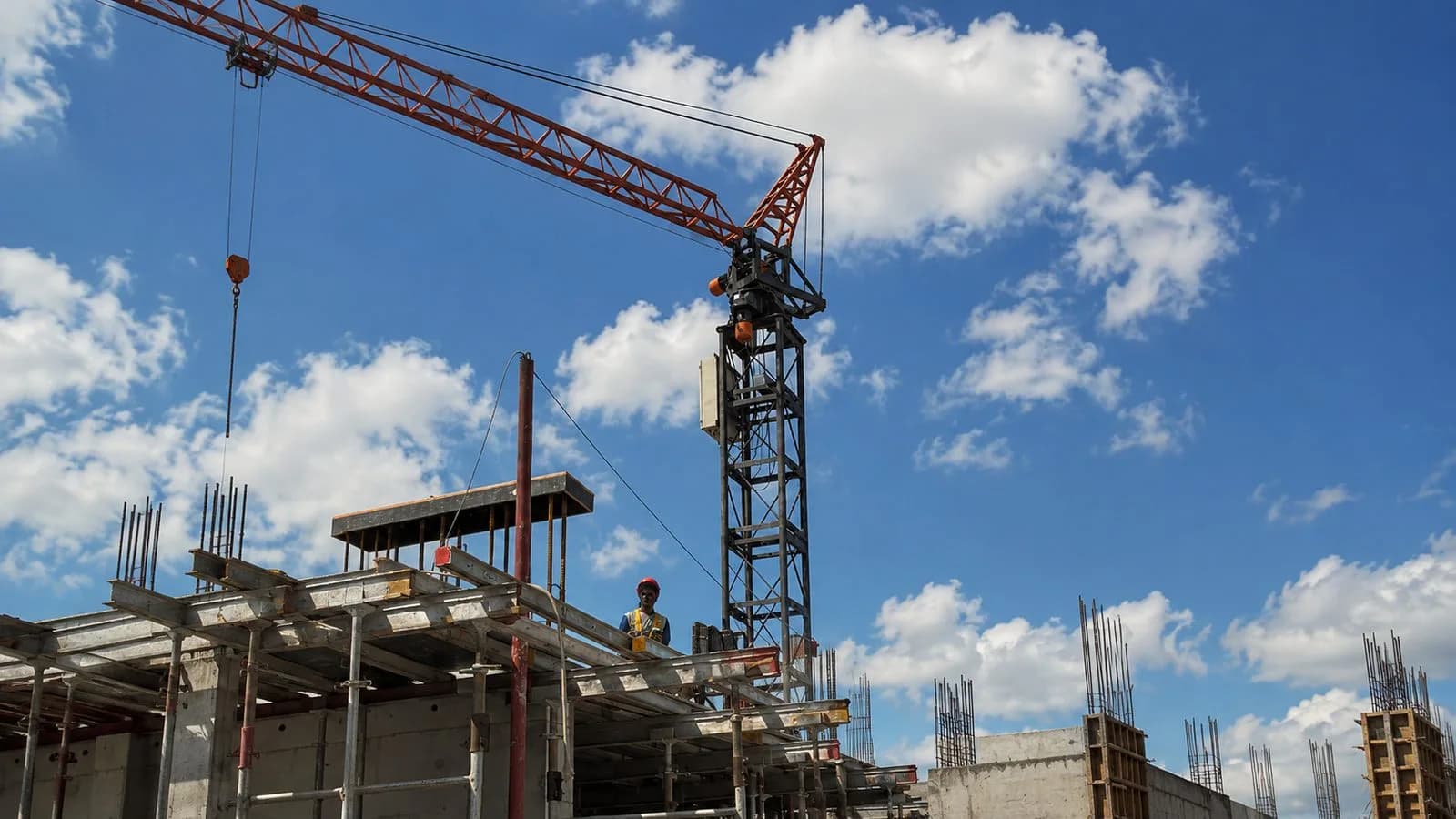 Grua de obra contra céu azul